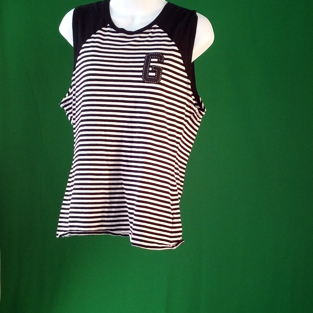 Guess black and white striped tank